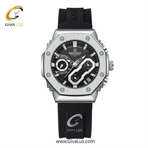 ساعت مچی اورجینال ناوی فورس زنانه سه موتوره کرنوگراف نقره ای | مشکی | مشکی | کد رفرنس NF8035-S/W/B