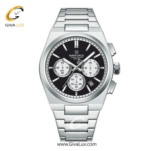 ساعت مچی اورجینال ناوی فورس مردانه سه موتوره کرنوگراف نقره ای | نقره ای | مشکی | کد رفرنس NF8048-S/B/S