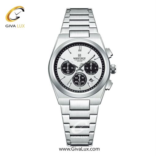 ساعت مچی اورجینال ناوی فورس زنانه سه موتوره کرنوگراف نقره ای | نقره ای | سفید | کد رفرنس NF8048-S/W/S