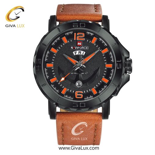 ساعت مچی مردانه بند چرمی نارنجی سه زمانه ناوی فورس (نیوی فورس) کد NF9122-B/O/L.BN NF9122-BOLBN.jpg