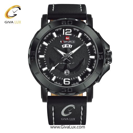 ساعت مچی مردانه بند چرمی مشکی سفید سه زمانه ناوی فورس (نیوی فورس) کد NF9122-B/W/B NF9122-BWB.jpg