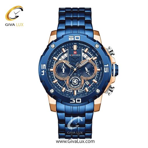 ساعت مچی مردانه بند فلزی آبی ناوی فورس (نیوی فورس) کد NF9175-RG/BE NF9175-RGBE.jpg