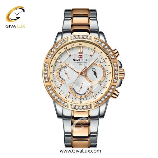 ساعت مچی زنانه بند فلزی نقره‌ای رزگلد ناوی فورس (نیوی فورس) کد NF9196-S/RG/W NF9196-SRGW.jpg