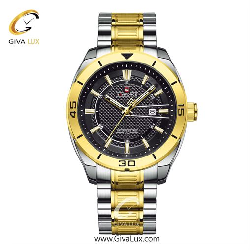 ساعت مچی مردانه بند فلزی نقره‌ای طلایی ناوی فورس (نیوی فورس) کد NF9210-G/B NF9210-GB.jpg