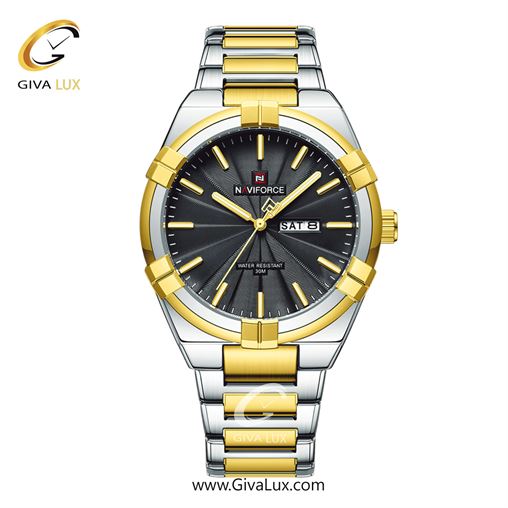 ساعت مچی مردانه بند فلزی نقره‌ای طلایی ناوی فورس (نیوی فورس) کد NF9218-G/B  NF9218-GB.jpg