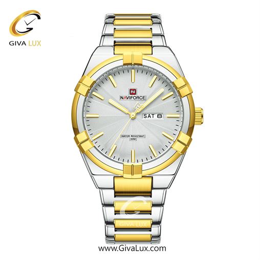 ساعت مچی مردانه بند فلزی نقره‌ای طلایی ناوی فورس (نیوی فورس) کد NF9218-G/B  NF9218-GW.jpg