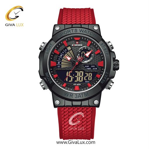 ساعت مچی مردانه بند سیلیکونی قرمز ناوی فورس (نیوی فورس) کد NF9219-B/R/R  NF9219-BRR.jpg