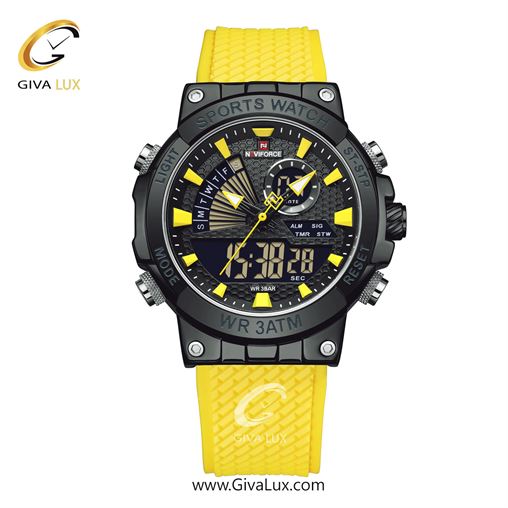 ساعت مچی مردانه بند سیلیکونی زرد ناوی فورس (نیوی فورس) کد NF9219-B/Y/Y  NF9219-BYY.jpg