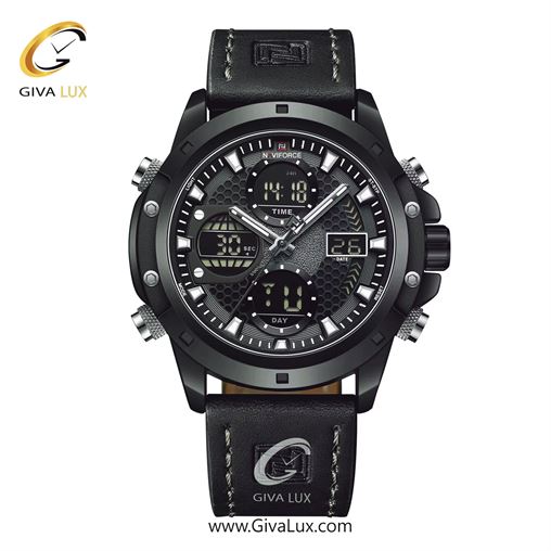 ساعت مچی مردانه بند چرمی مشکی ناوی فورس (نیوی فورس) کد NF9225-B/GY/B NF9225-BGYB.jpg