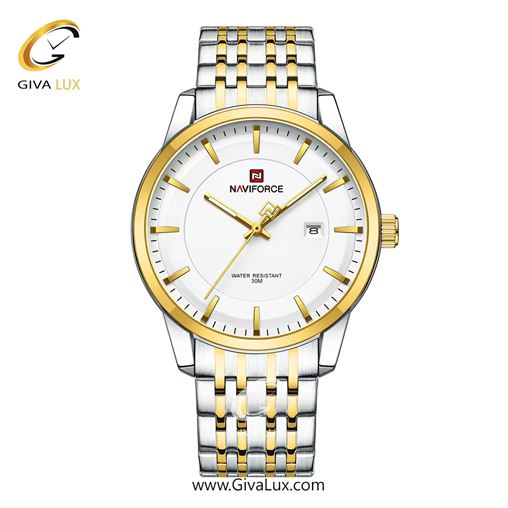 ساعت مچی مردانه بند فلزی نقره‌ای طلایی ناوی فورس (نیوی فورس) کد NF9228-S/W/G NF9228-SWG-M.jpg