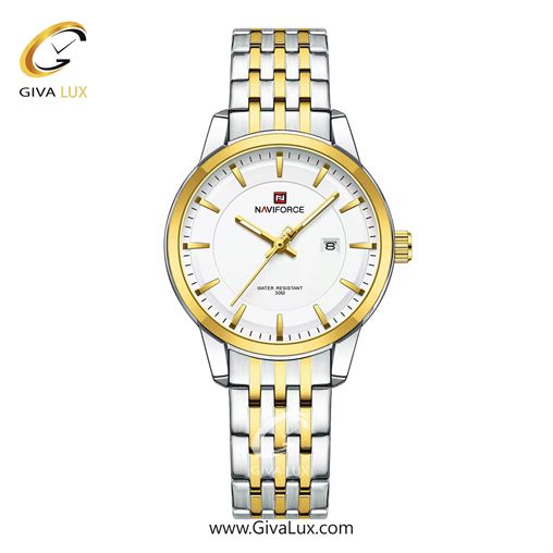 ساعت مچی زنانه بند فلزی نقره‌ای طلایی ناوی فورس (نیوی فورس) کد NF9228-S/W/G NF9228-SWG-W.jpg