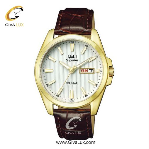 ساعت مچی اورجینال مردانه کیو اند کیو Q&Q طلایی | قهوه ای| سفید| کد رفرنس S284J101Y