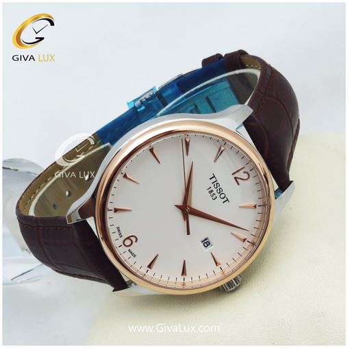 ساعت  تیسوت بند چرمی صفحه سفید 