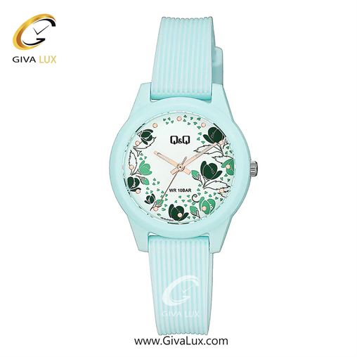 ساعت مچی اورجینال زنانه کیو اند کیو Q&Q آبی | آبی| گلدار/طرحدار-سفید| کد رفرنس V01A-010VY