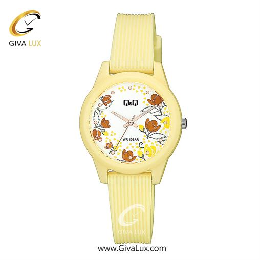ساعت مچی اورجینال زنانه کیو اند کیو Q&Q لیمویی | لیمویی| گلدار/طرحدار-سفید| کد رفرنس V01A-012VY