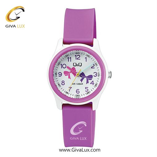ساعت مچی اورجینال بچه گانه کیو اند کیو Q&Q بنفش-سفید | بنفش| گلدار/طرحدار-سفید| کد رفرنس VS59J002Y