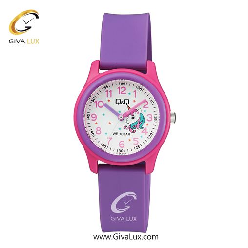 ساعت مچی اورجینال بچه گانه کیو اند کیو Q&Q صورتی-بنفش | بنفش| گلدار/طرحدار-سفید| کد رفرنس VS59J003Y