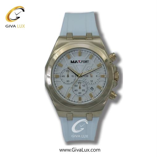 ساعت مچی اورجینال مردانه مکس فورت (MAXFORT) سه موتوره کرنوگراف طلایی | سفید| سفید| کد رفرنس W9D03-5-0