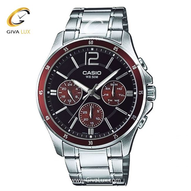 ساعت مچی اورجینال مردانه کاسیو Casio سه موتوره فول تایم نقره ای | نقره ای| مشکی| کد رفرنس MTP-1374D-5AVDF