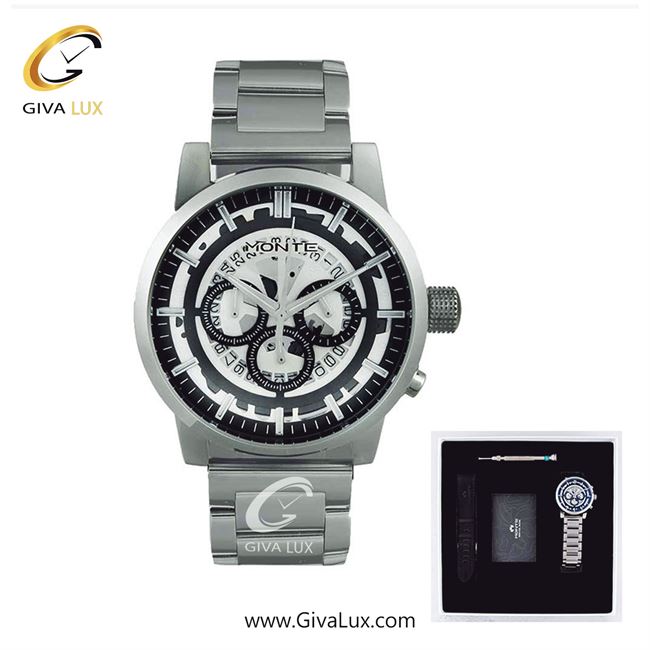پک کادویی ساعت مچی مردانه سه موتوره کرنوگراف بند استیل مونته با بند اضافه M751340 SB