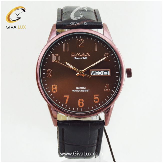 ساعت مچی مردانه بند چرمی قهوه ای OMAX