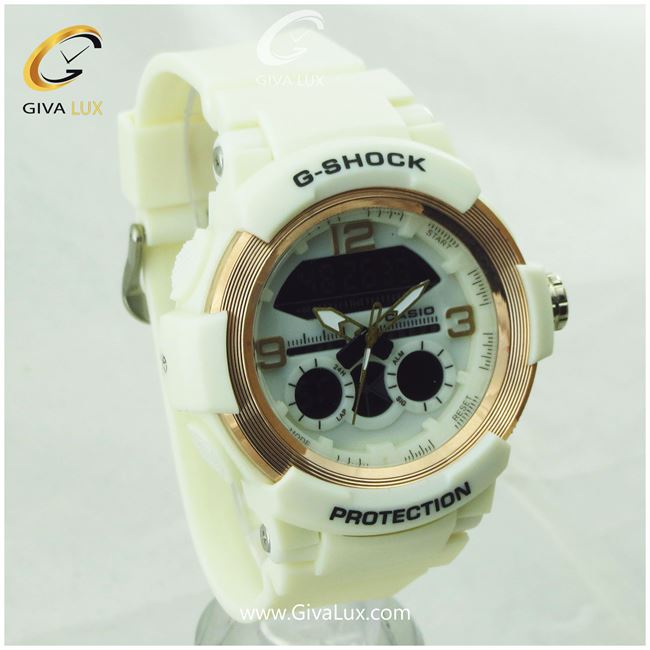ساعت مچی اسپرت کاسیو جیشاک G-shock دو زمانه سفید