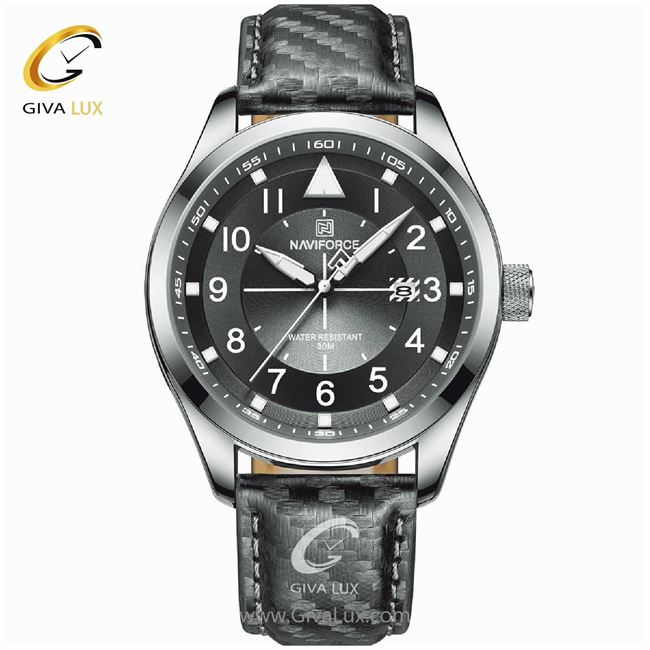 ساعت مچی مردانه بند چرم طوسی نوی فورس NF8022