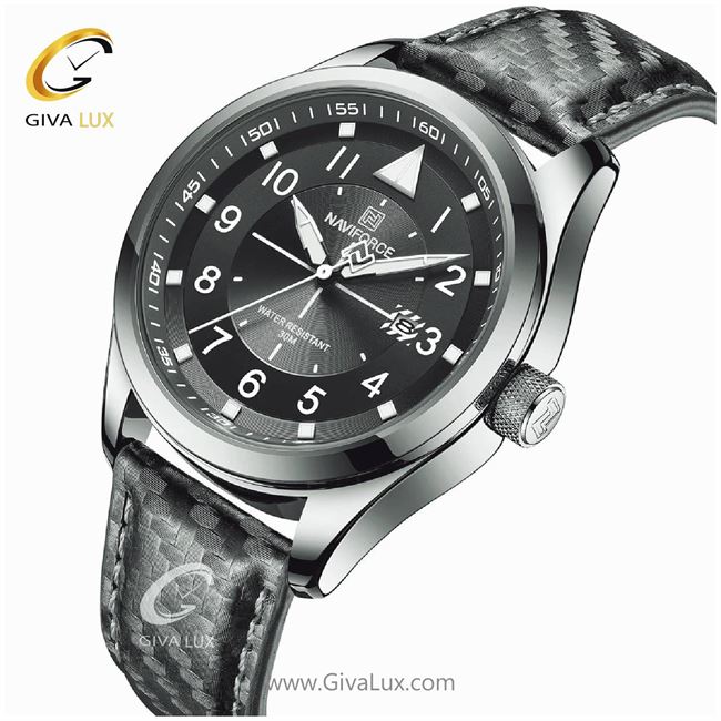 ساعت مچی مردانه بند چرم مشکی - طوسی نوی فورس NF8022 8022bgy1.jpg
