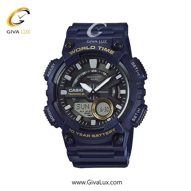 ساعت مچی اورجینال مردانه کاسیو Casio دو زمانه سرمه ای | سرمه ای| مشکی| کد رفرنس AEQ-110W-2AVDF