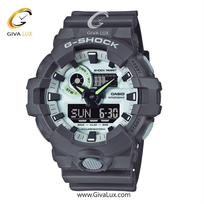 ساعت مچی اورجینال مردانه کاسیو Casio دو زمانه طوسی | طوسی| آبی| کد رفرنس GA-700HD-8ADR