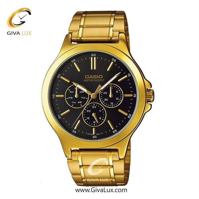 ساعت مچی اورجینال مردانه کاسیو Casio سه موتوره فول تایم طلایی | طلایی| مشکی| کد رفرنس MTP-V300G-1AUDF