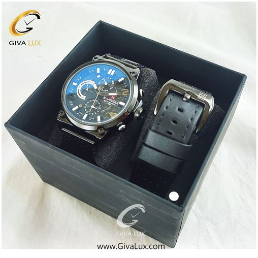 پک ساعت مچی مردانه فول تایم بند حصیری استیل با بند چرمی اضافه مدل NF9068 152_23313.jpg