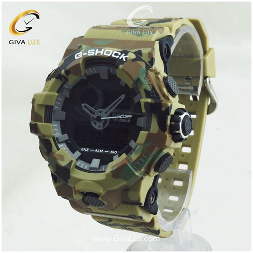 ساعت مچی اسپرت کاسیو جیشاک G-shock دو زمانه سبز چریکی